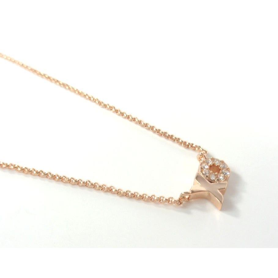 Fossil Rose Gold Tone Hugs Kisses XO Pave Charm Chain Necklace JOA00328791