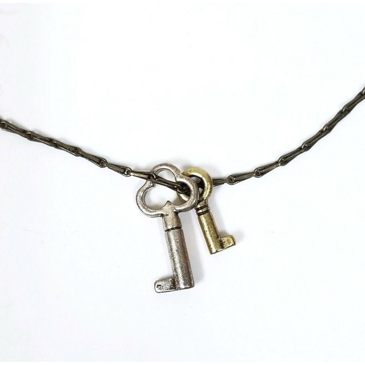 Fossil Antique Brass+silver Tone Chain Key Padlock Heart NECKLACE-JA5185998
