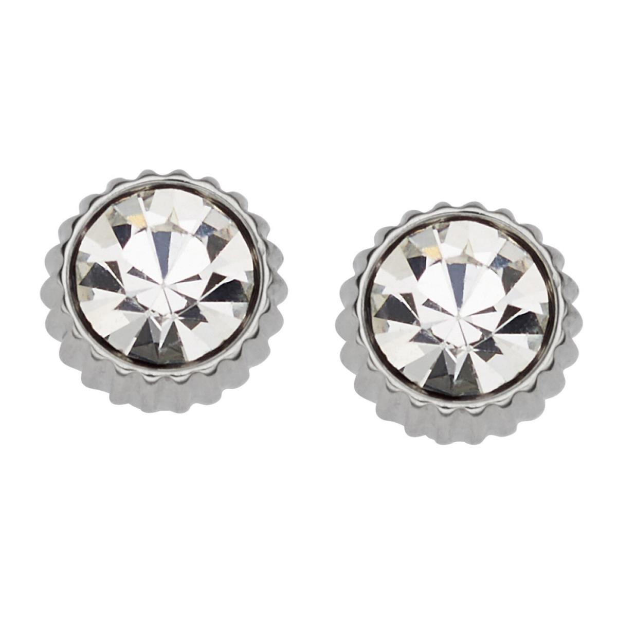 Fossil Silver Tone Coin Edge Crystals Stud Earrings JF02231040
