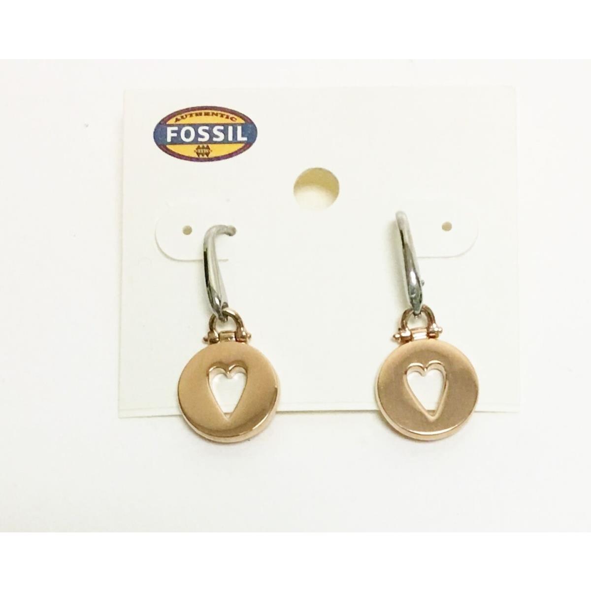 Fossil Rose Gold Tone Disk Cut Out Heart EARRINGS-JOA00064791