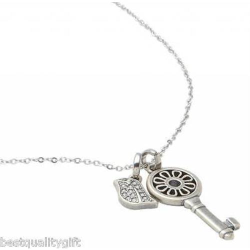 New-fossil Silver Tone Key+crystal Pave Leaf Charms+chain NECKLACE-JF87308040