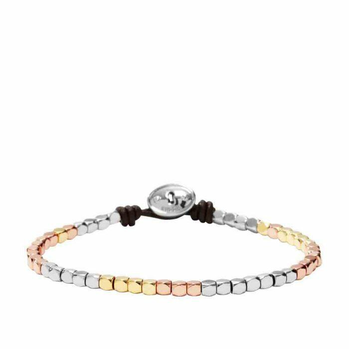 Fossil 3 Tone Silver+rose Gold+gold Metal Beaded Nugget Cord BRACELET-JA5976998