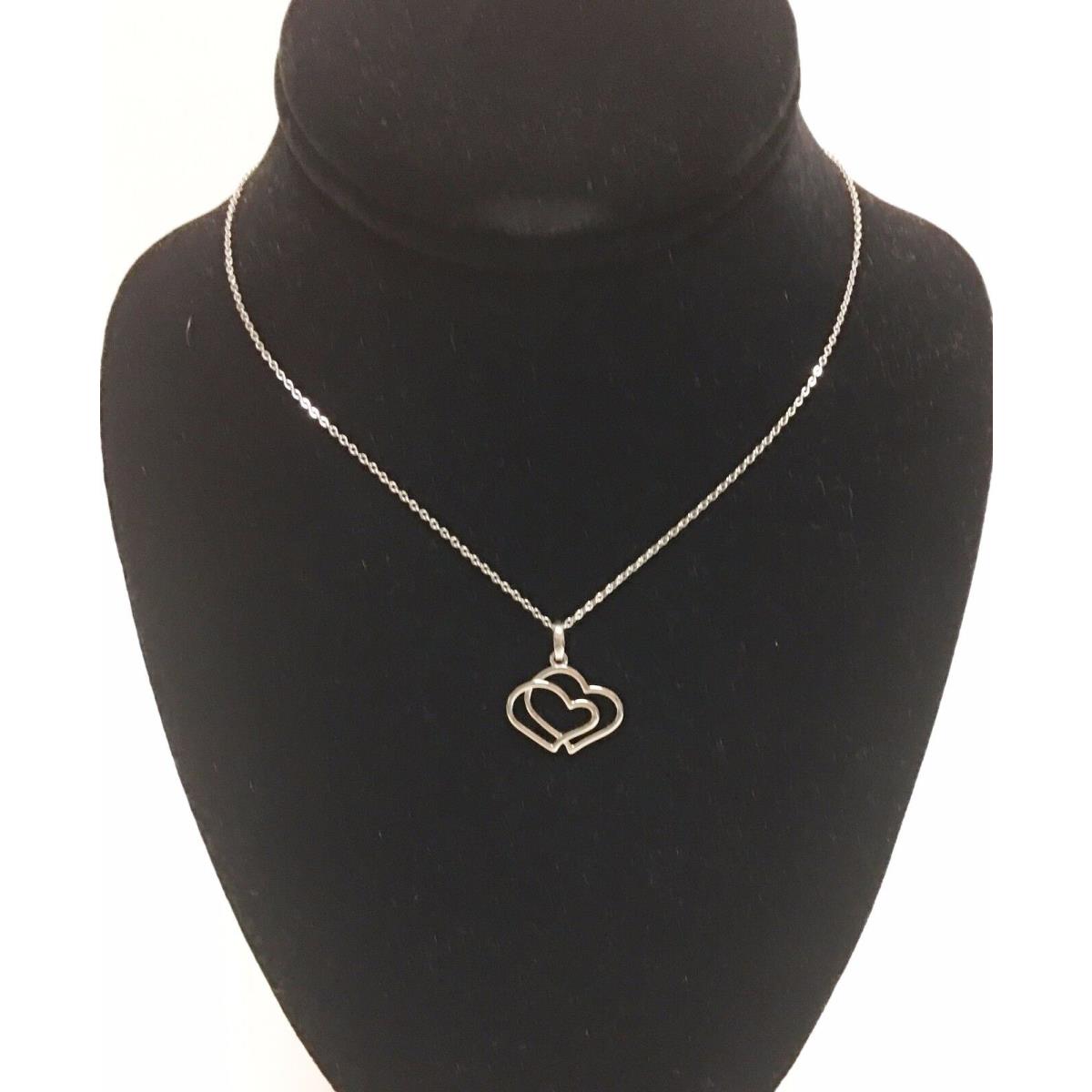 Fossil Silver Tone Double Heart Charm Chain Link Necklace JOF00026040