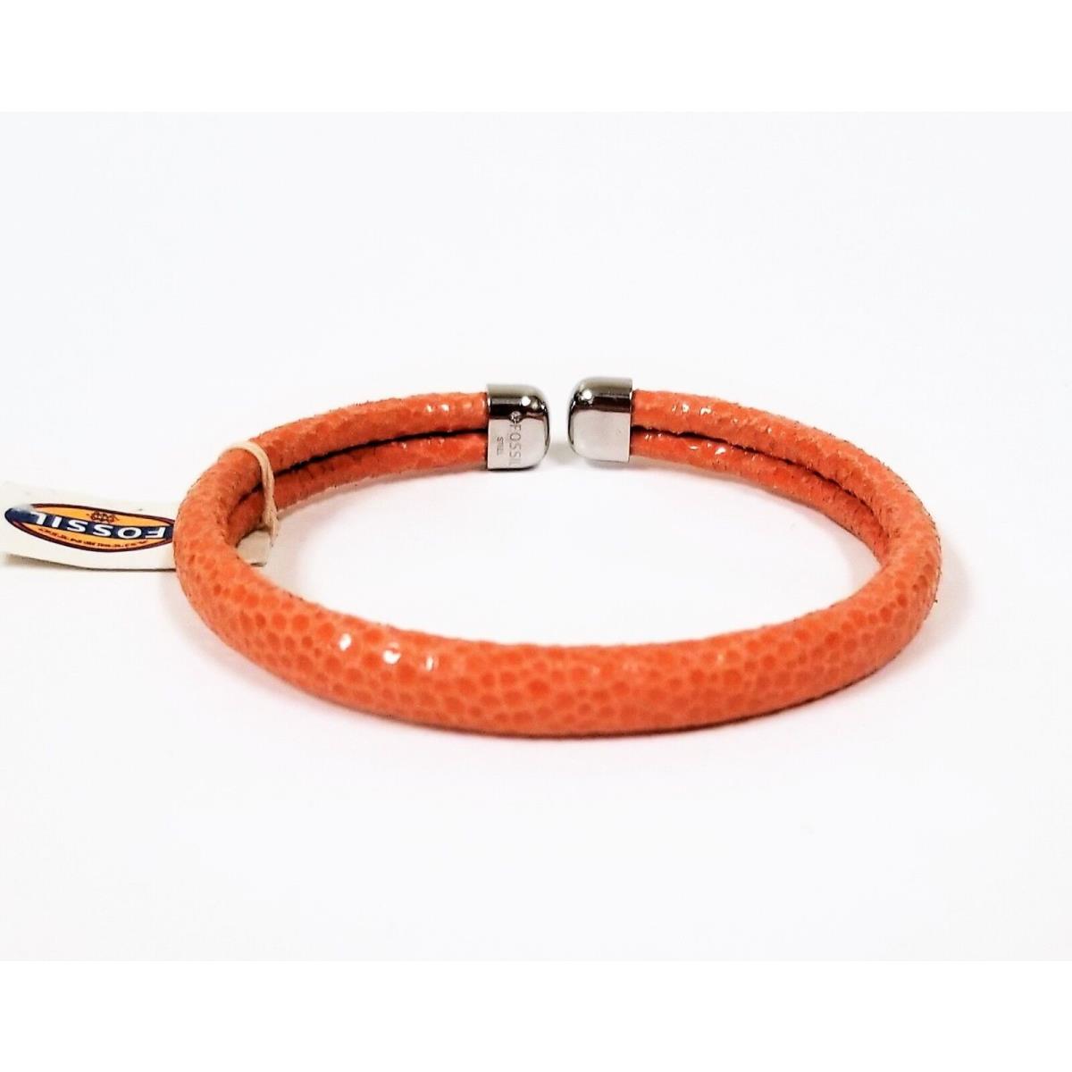 Fossil Salmon Coral Orange Wrap+silver Tone Tips Open Cuff Bracelet JF01357040M