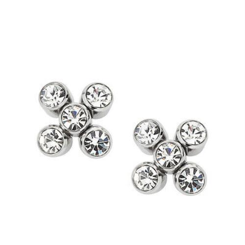 New-fossil Silver Tone Glitz Crystal Flower Shape Stud Earrings JF01713040