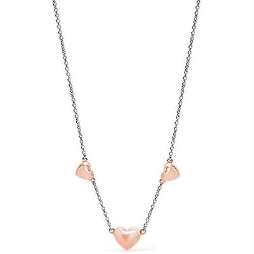 New-fossil Silver+rose Gold Tone Triple Heart Station Necklace JF01645998