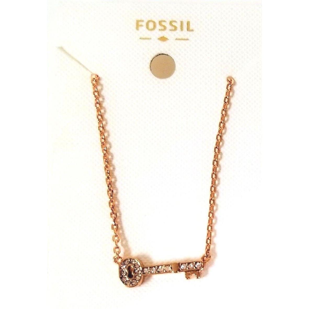 New-fossil Rose Gold Tone Key+crystal Pave Charms+chain NECKLACE-JOA00325791