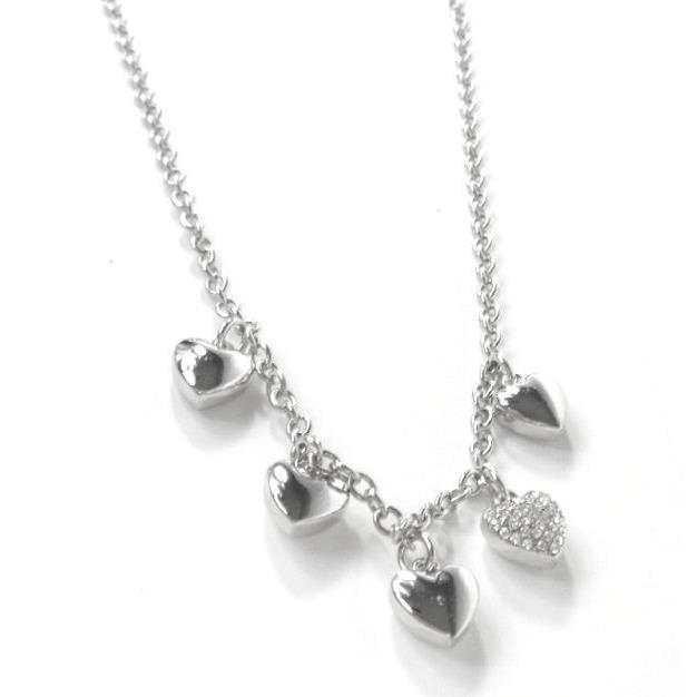 Fossil Silver Tone Multi Hearts Pave Pendant Chain NECKLACE-JOA00329040