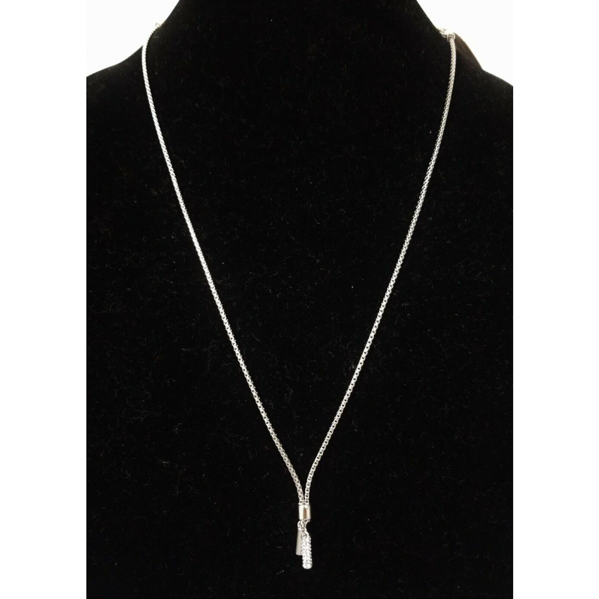 Fossil Silver Tone Adjustable Sliding Box Chain Crystals NECKLACE-JOA0030