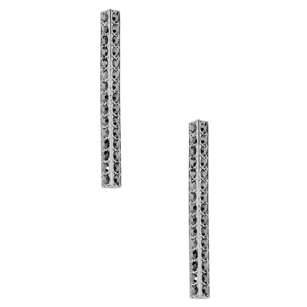 Fossil Silver+black Tone Stick Crystal Glitz Drop Stud Earrings JF02118040