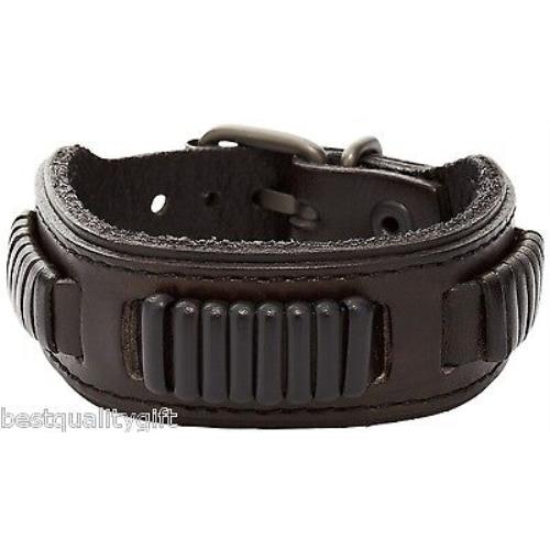 Fossil Woven Black Leather+gunmetal Tone Hardware Cuff Bracelet JA5754716