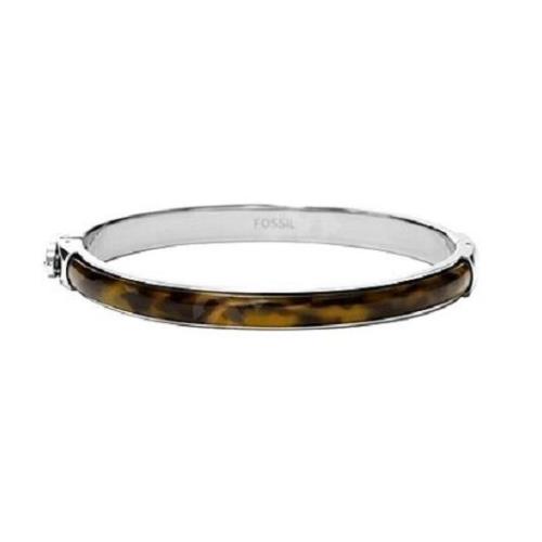 Fossil Silver Tone with Acrylic Tortoise Hinge Bangle BRACELET-JF00577+POUCH