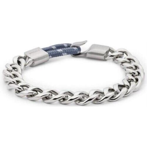 Fossil Silver Tone Curb Chain Blue+white Cord Hook Bracelet JF01328040