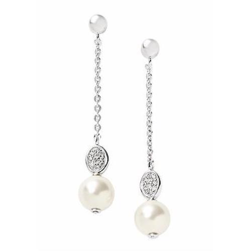 New-fossil White Pearl with Crystals Silver Tone EARRINGS-JFS0008