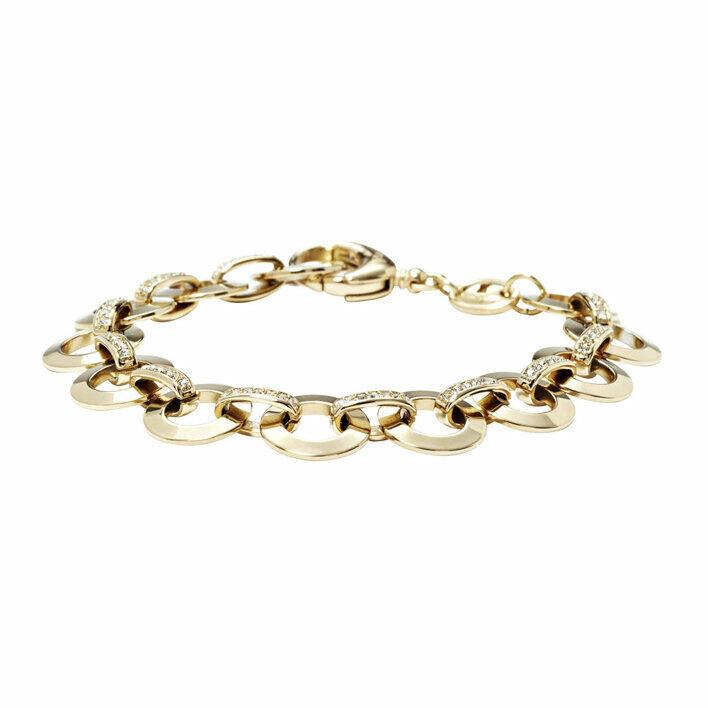 Fossil Gold Tone Round Pave Crystal Charm Starter Chain Bracelet JF00692710