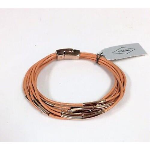 Fossil Rose Gold Tone Plaque Multi-strand Brown Leather Cord BRACELET-JOA00296