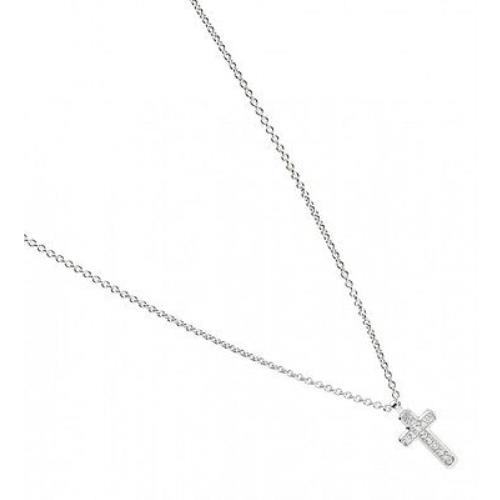 New-fossil Cubic Zirconia Silver Necklace+crystal Pave Cross JFS00083040