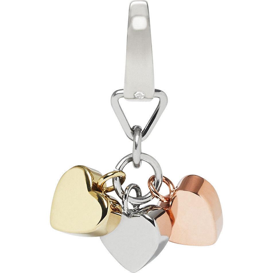 Fossil Tri 3 Tone Silver+rose Gold+gold Hearts Charm PENDANT-JF02272998