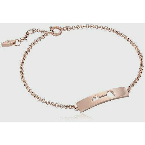 Fossil Rose Gold Tone+cutout Key Plaque Charm Chain Bracelet JF02330791