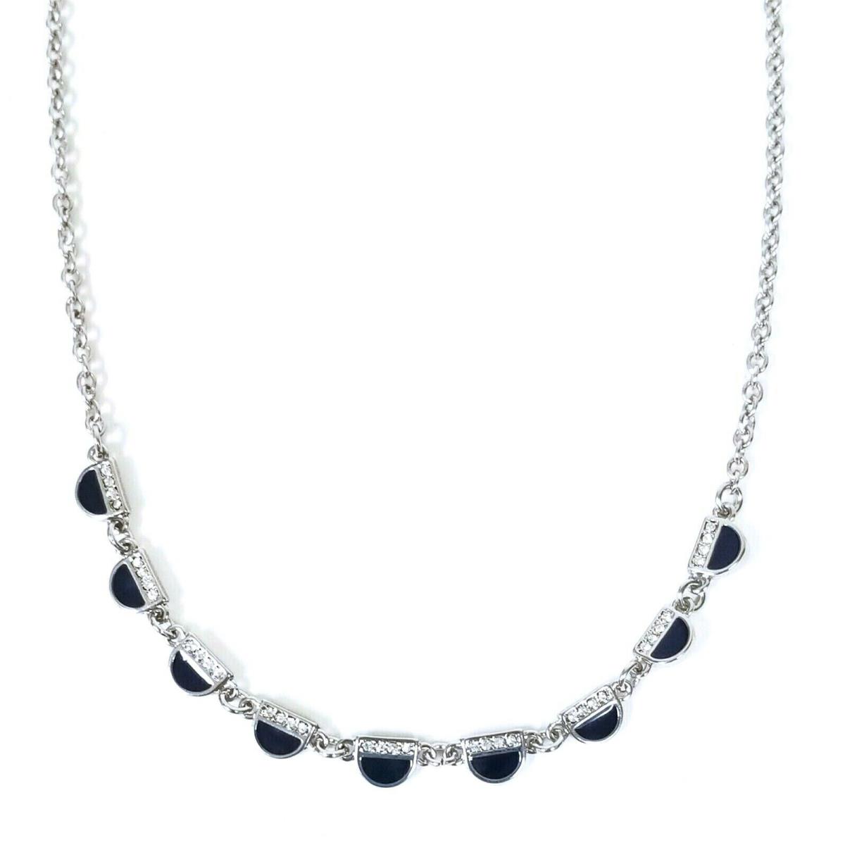 Fossil Silver Tone+navy Blue Half Moon Chain Crystals NECKLACE-JOA00178040