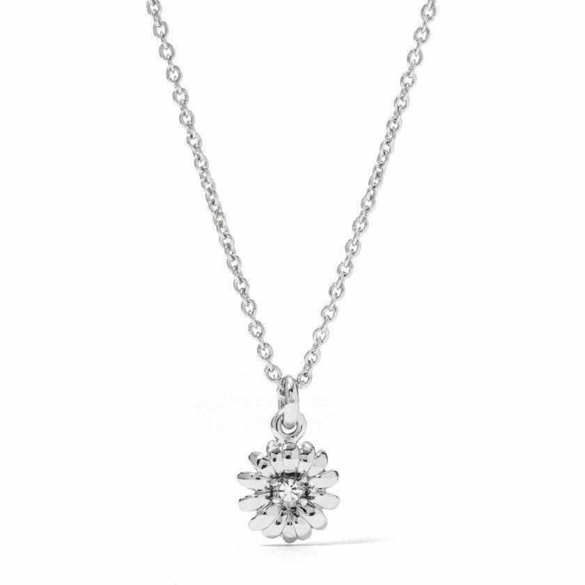 Fossil Silver Tone Flower Crystals Pendant Chain NECKLACE-JA6394040