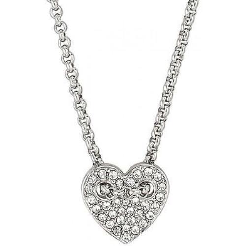 Fossil Silver Tone Crystal Pave Heart Charm Chain Necklace JF02268040