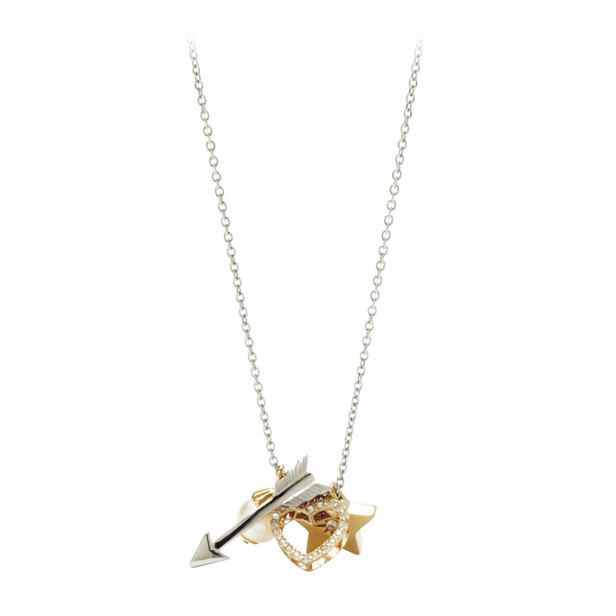 Fossil Silver+gold 2 Tone Arrow Pearl Star Heart Charm Chain Necklace JF00638998