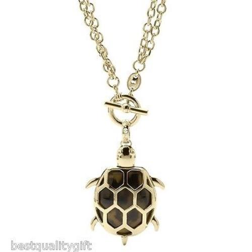 Fossil Gold Tone+tortoise Crystal Large Turtle Pendant Chain Necklace JF00700710