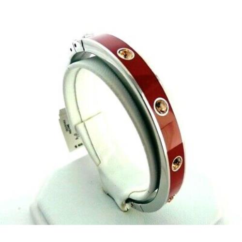 Fossil Silver Tone Maroon Red Enamel Crystals Studs Bangle BRACELET-JF00993040M