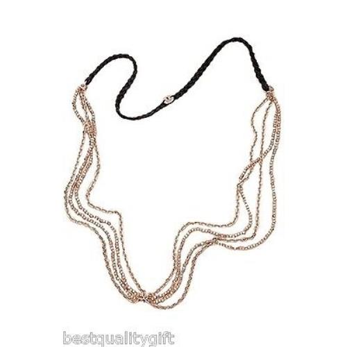 New-fossil Rose Gold Multi-strand+crystal Necklace+woven Brown LEATHER-JA5581791