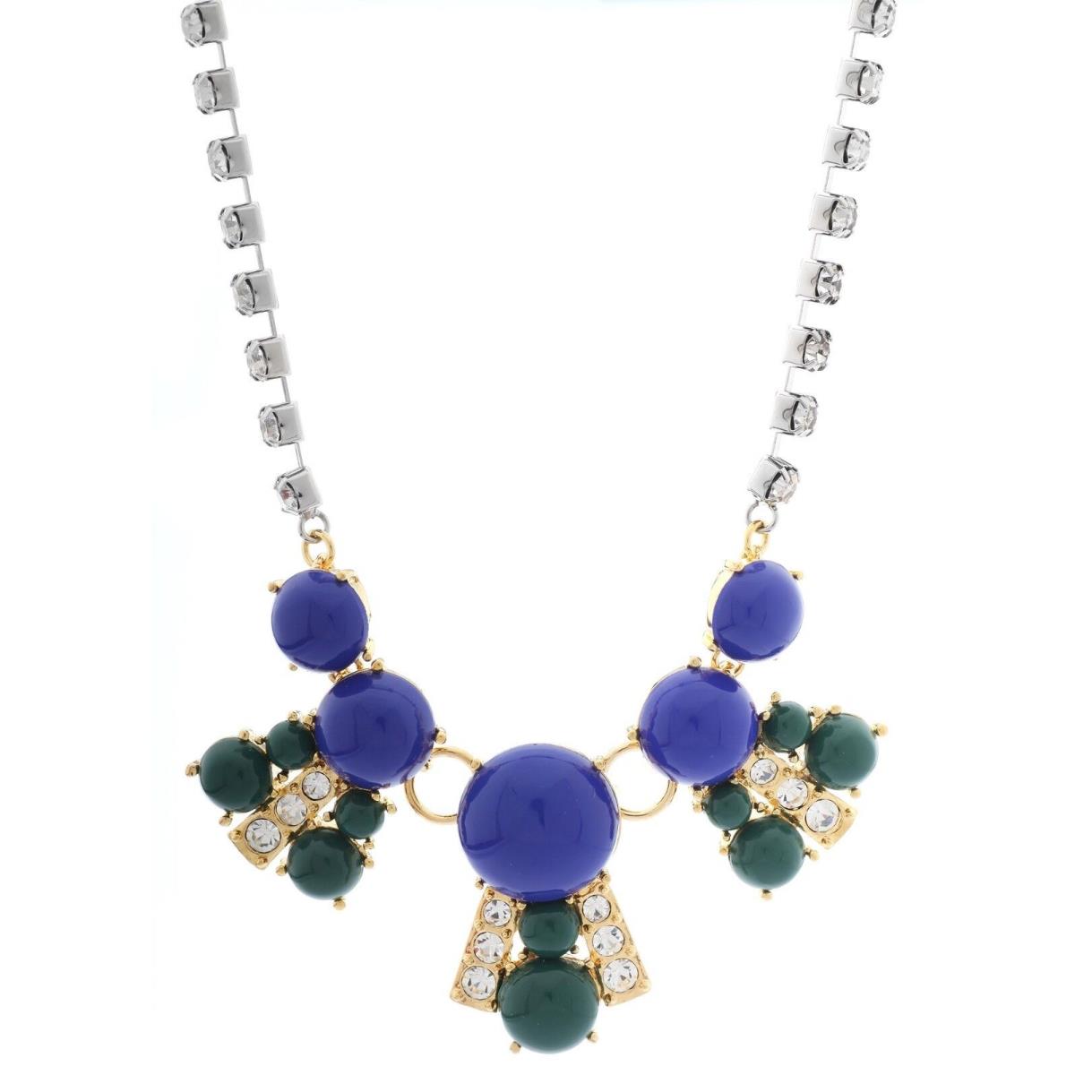 Fossil Silver+gold 2 Tone Royal Blue+green Stone Crystals NECKLACE-JA6274710