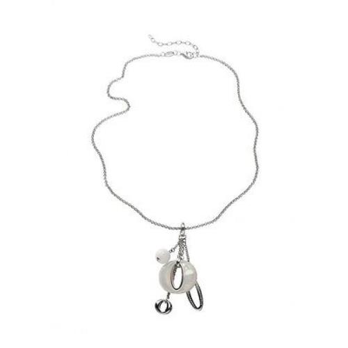 Fossil Silver Tone Multi-charm Pendant+mop+crystal Eye NECKLACE-JF85744040