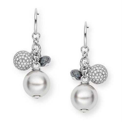 New-fossil Silver Tone Beads Glitz Crystal Ball Hook EARRINGS-JF01977040