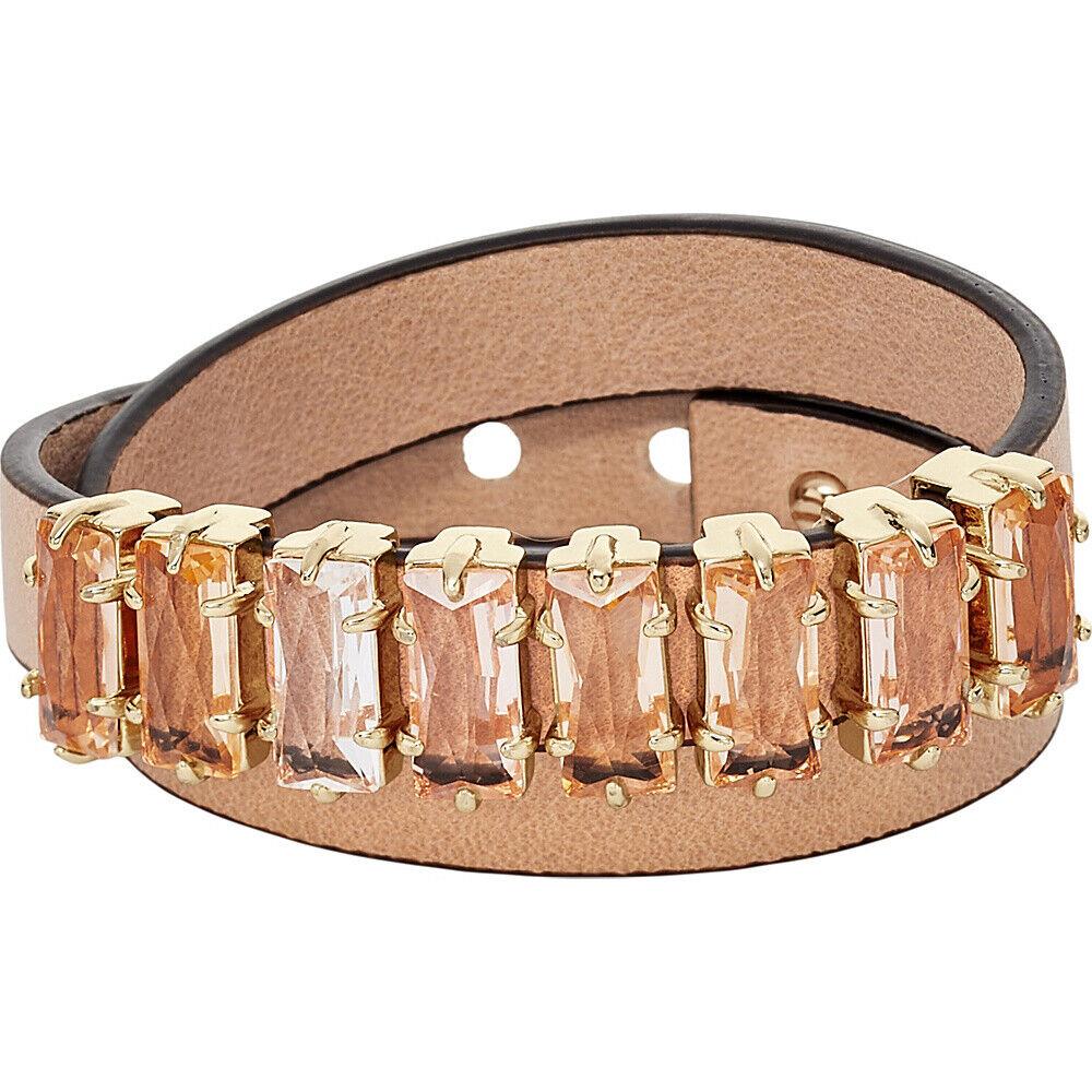 Fossil Rose Gold Large Crystal Double Wrap Taupe Leather Cuff Bracelet JA6760791