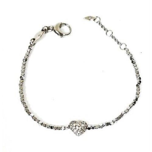 Fossil Silver Tone Beaded Chain Link with Pave Heart Charm Bracelet