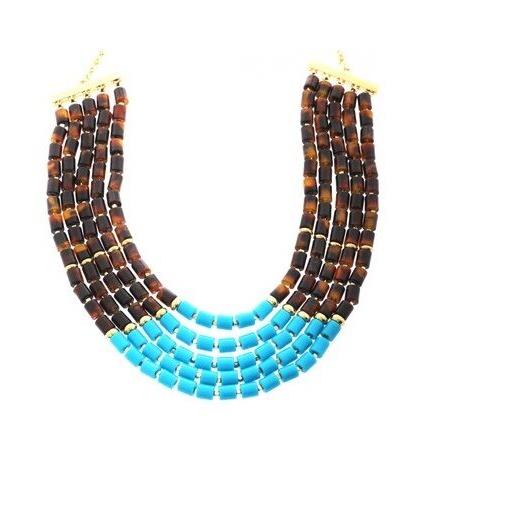 Fossil Gold Tone Chain Turquoise+tortoise Beads Strands NECKLACE-JA6442710