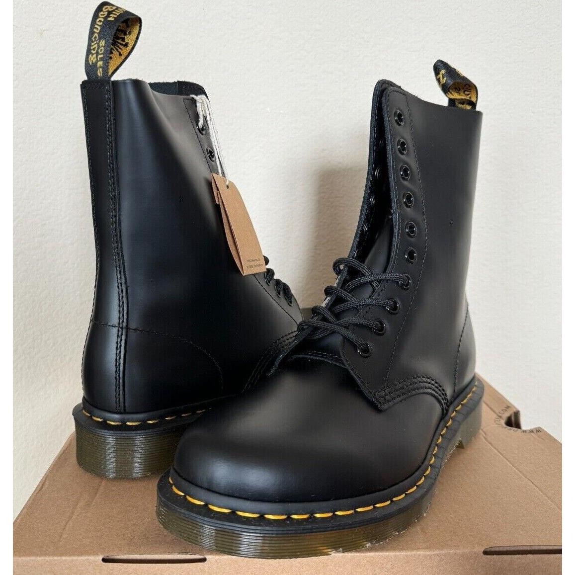 Dr. Martens 1490 Women`s 10 Eye Leather Boots Black Smooth US 7 8 Black