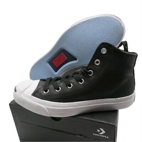 Converse Unisex Jack Purcell Jack Mid Leather Sneakers Size: 4 Mens /5.5 Womens - Black
