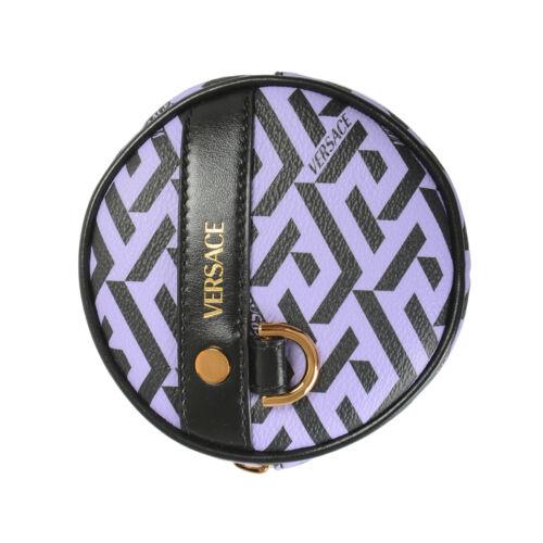 Versace Unisex La Greca Coated Canvas Leather Logo Print Coin Wallet Pouch