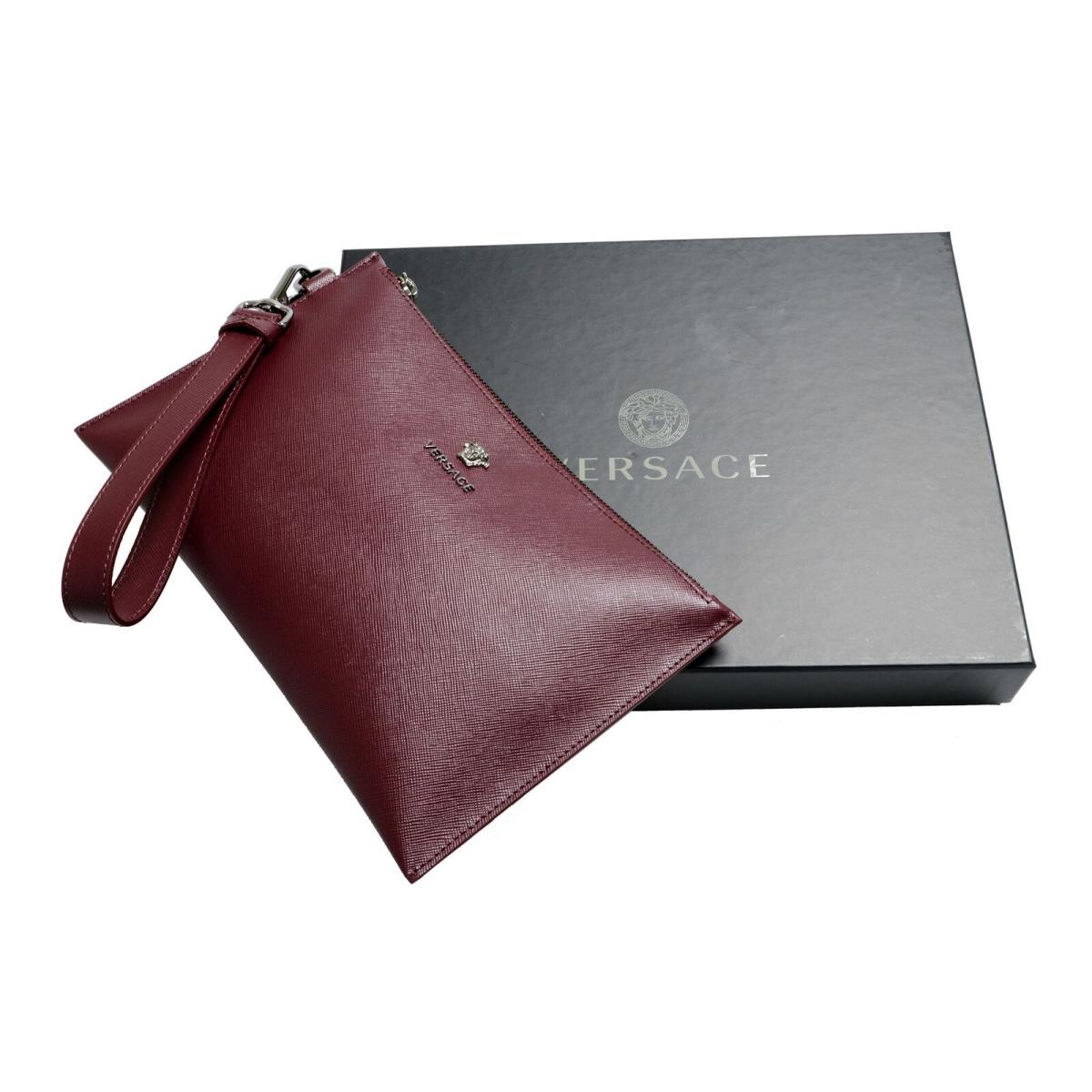 Versace Leather Burgundy Women`s Wristlet Clutch