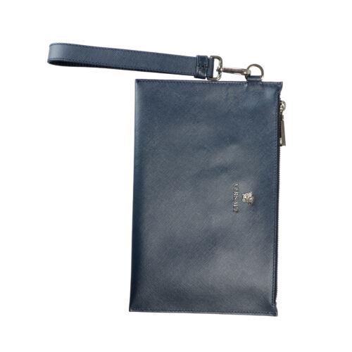 Versace Blue Textured Leather Medusa Logo Wristlet Clutch