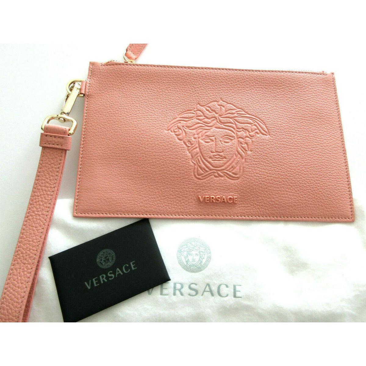 Versace Medusa Wristlet Leather Baby Pink Women`s Clutch