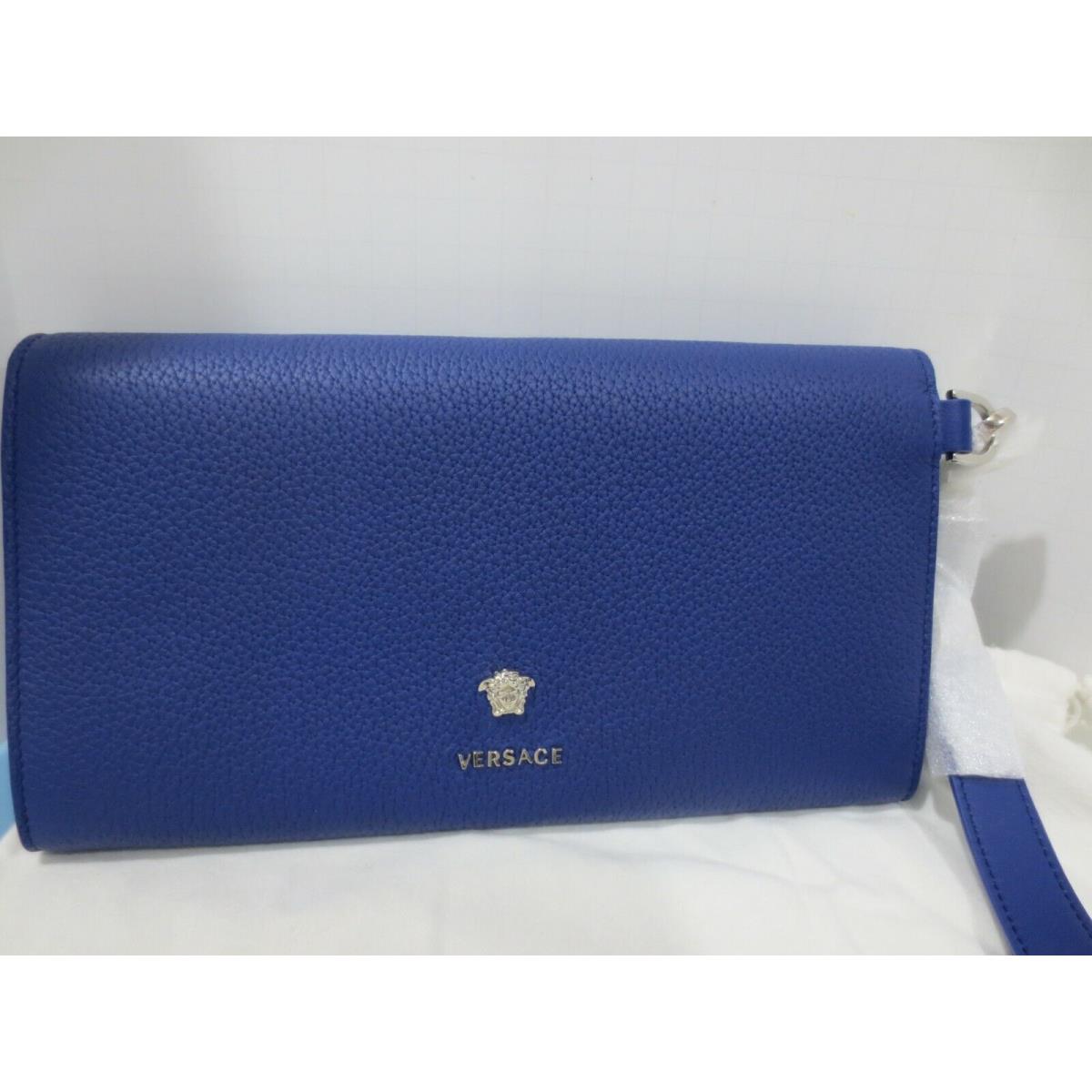 Versace Medusa Head Logo Leather Blue Wallet Clutch