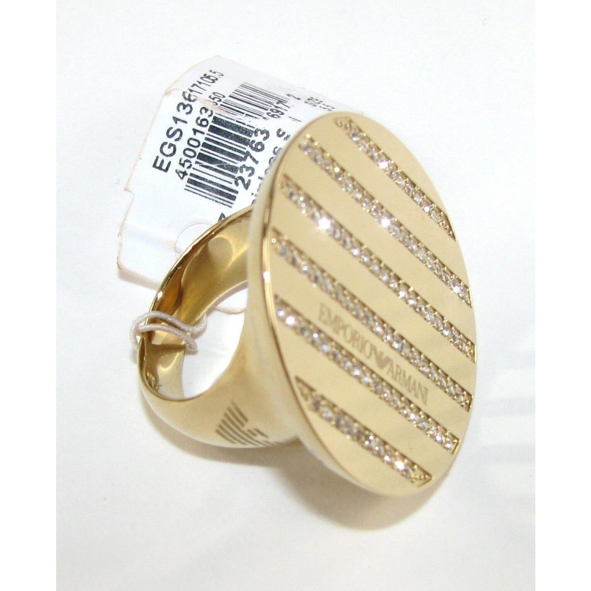 Emporio Armani Gold Tone S/steel+crystal Women Ring EGS1361+POUCH