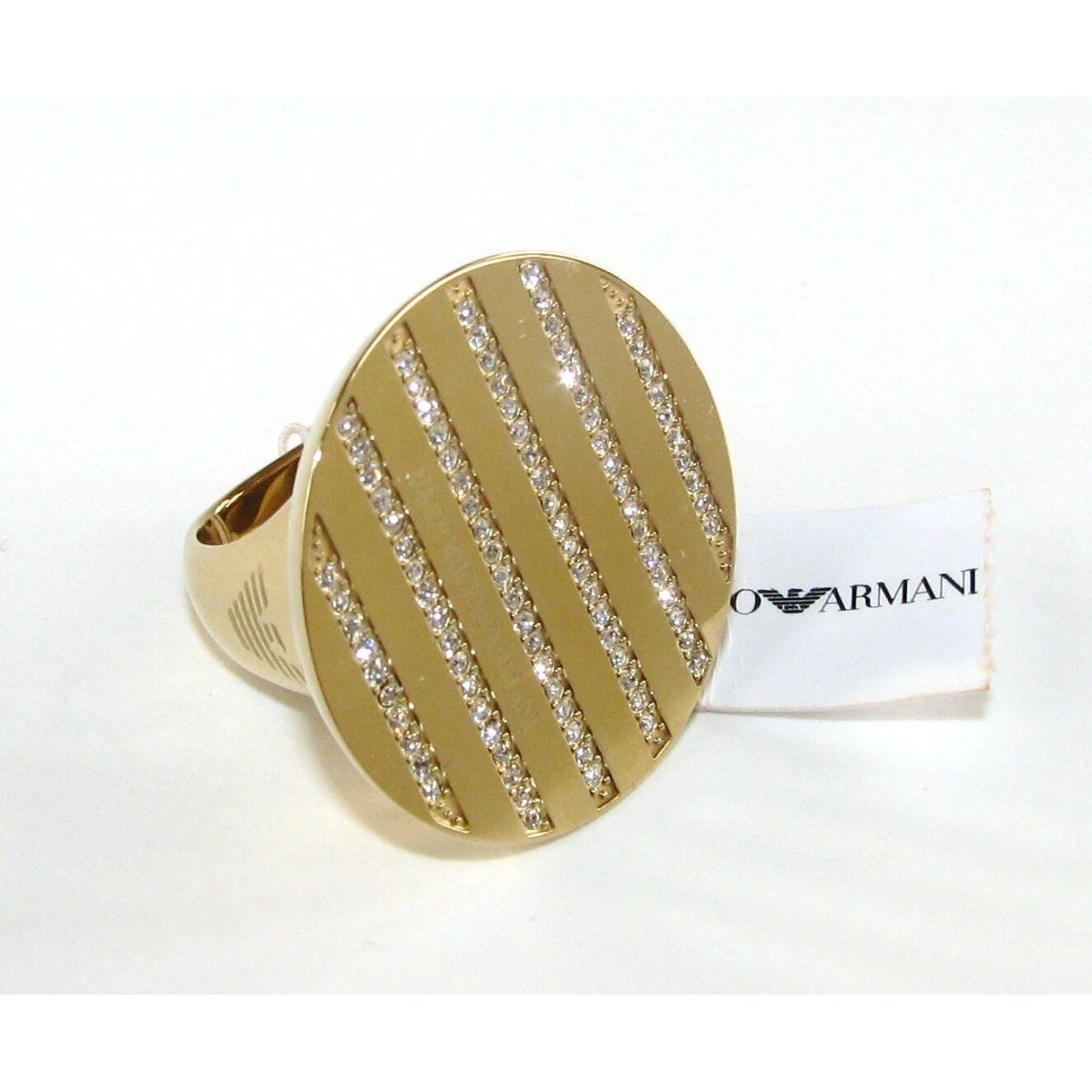 Emporio Armani Gold Tone S/steel+crystal Women Ring EGS1361+POUCH Clear