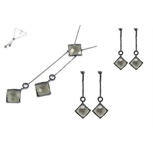 Emporio Armani Black Tone+grey Square Drop Earrings+necklace Set- EG2328