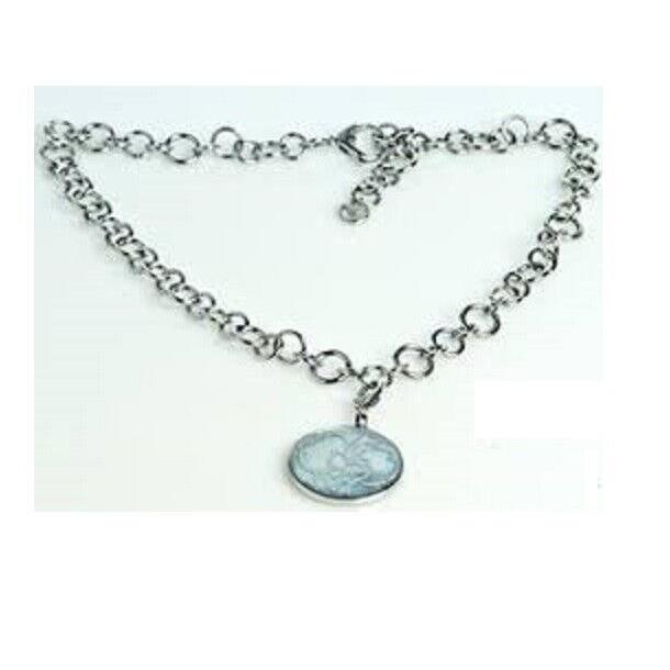 Emporio Armani Silver Tone 2 Sided Round Charm Floral Mop Chain NECKLACE-EGS1150