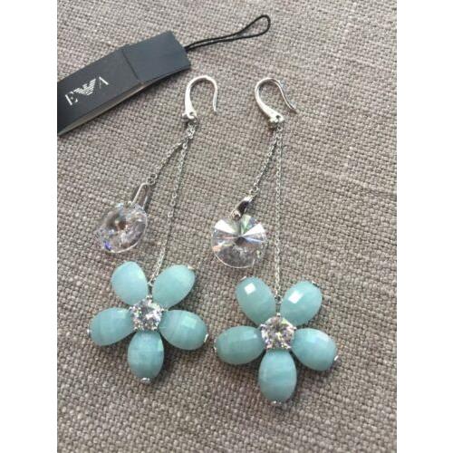 Emporio Armani Sterling Silver Amazonite CZ Earrings Blue Floral Drop Wow