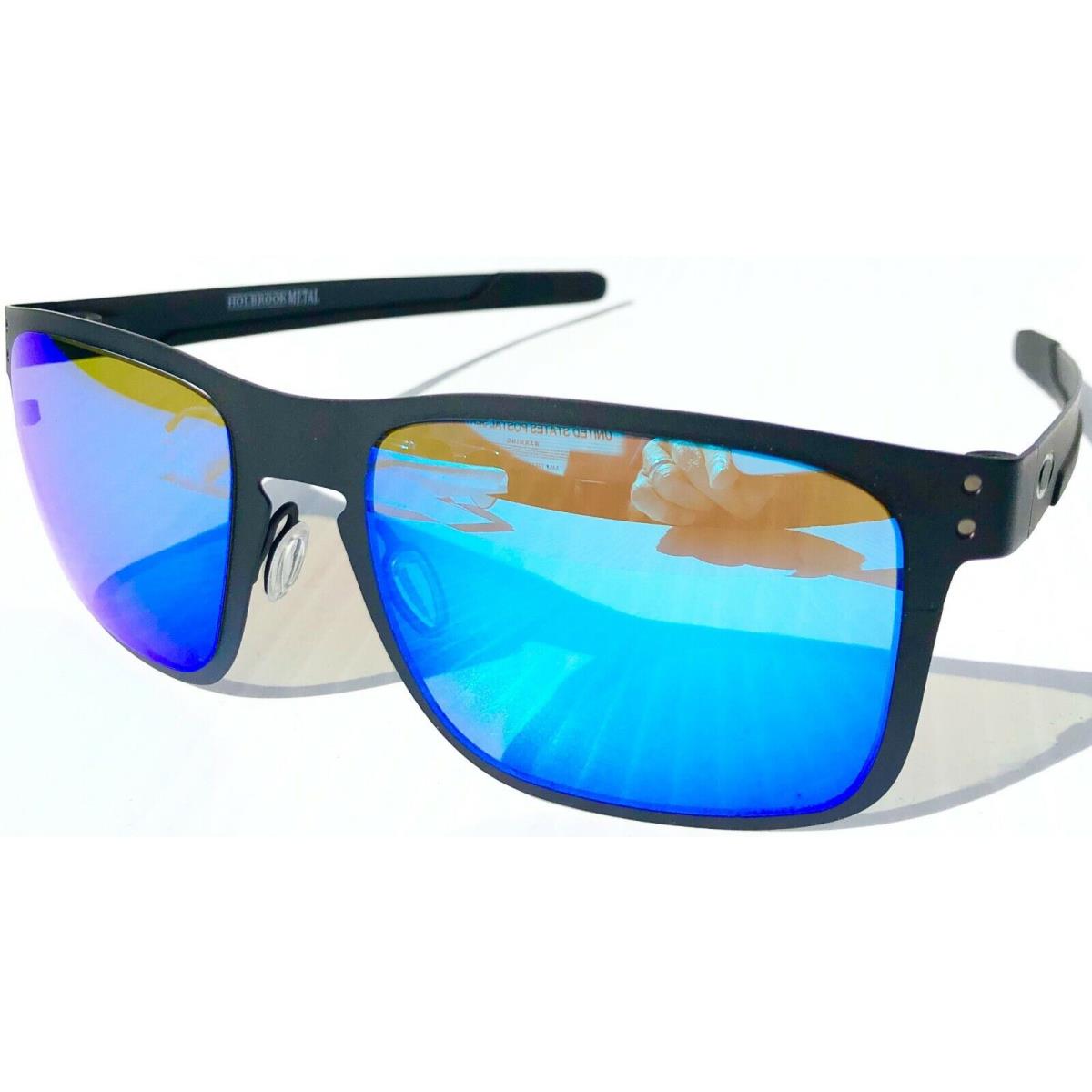 Oakley Holbrook Metal Black w Polarized Galaxy Sky Blue Sunglass 4123