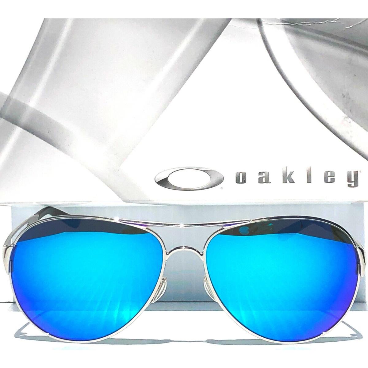 Oakley Caveat Silver Aviator w Polarized Galaxy Deep Blue Sunglass 4054